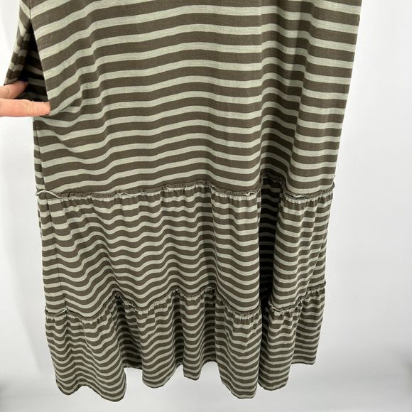 PACT Green Striped 100% Organic Cotton Tiered Boho Sleeveless Midi Dress Medium - Picture 5 of 8